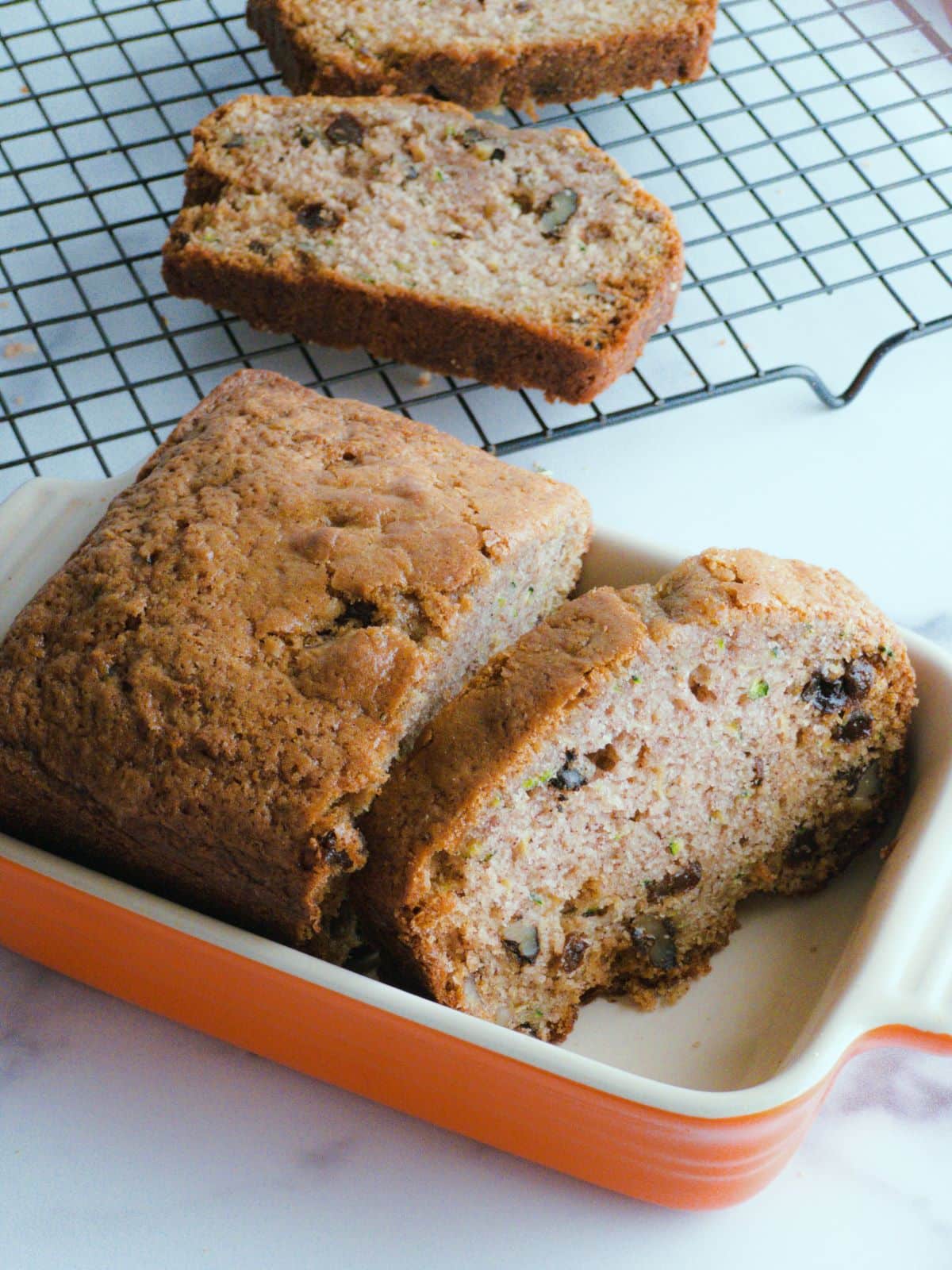 A loaf of moist old fashioned zucchini bread.