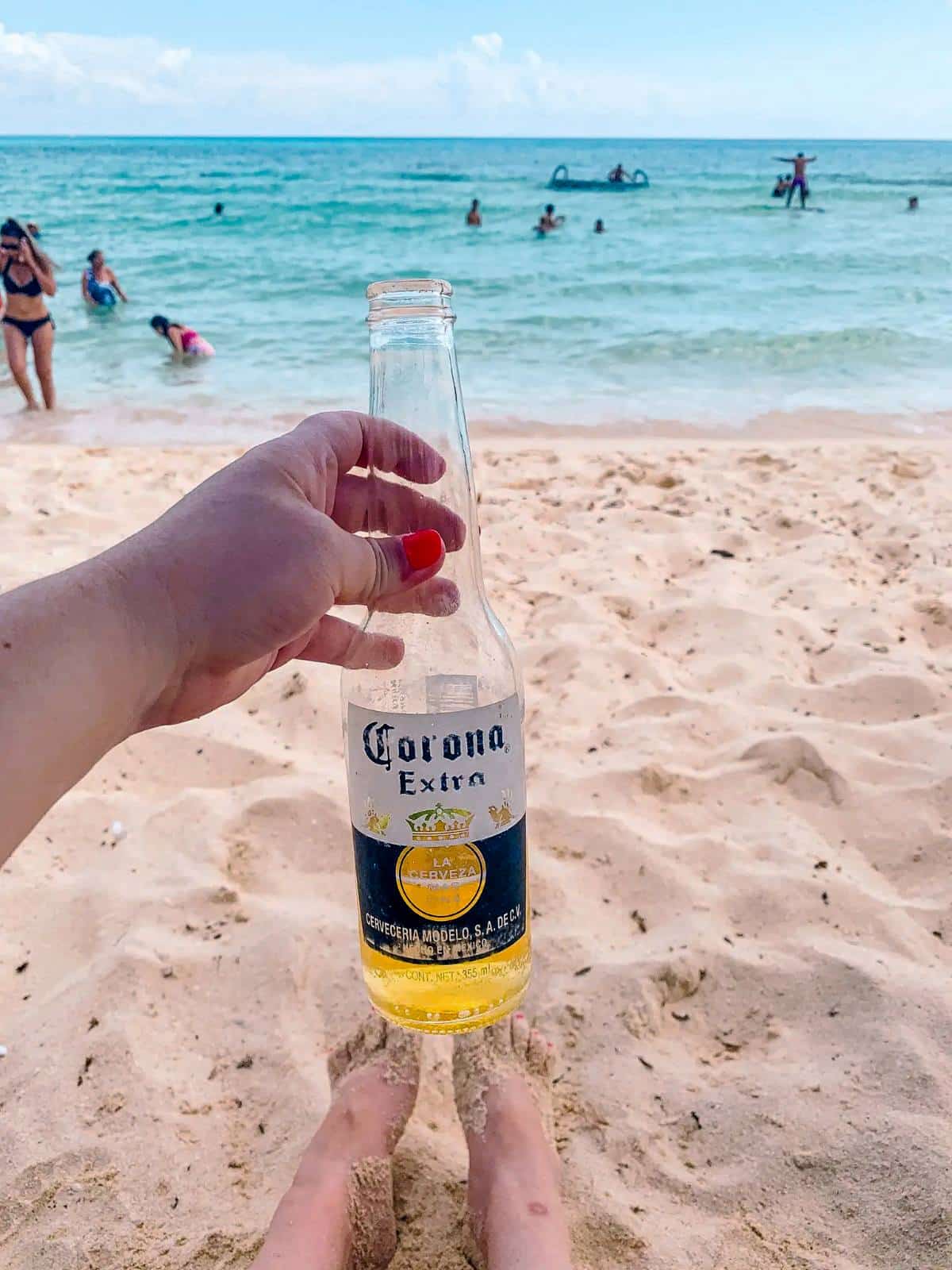 A Corona Beer on the Beach in Cozumel.