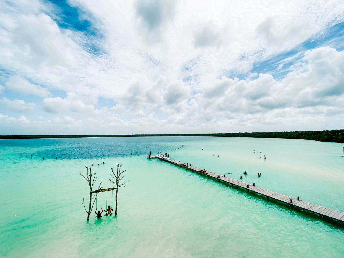 A water swing and people in the lagoon kaan luum.